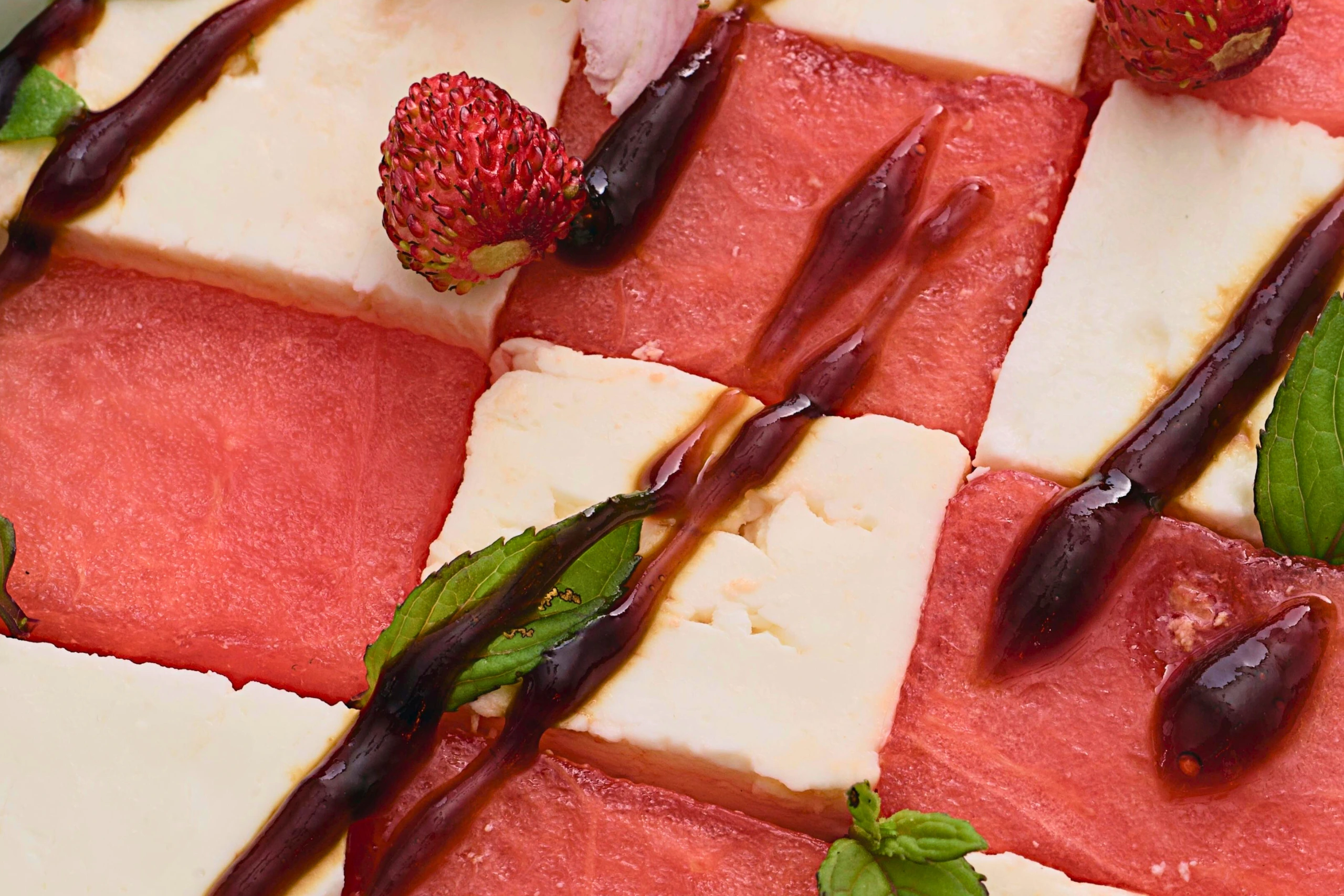 Somrig sallad med vattenmelon, smultron & fetaost